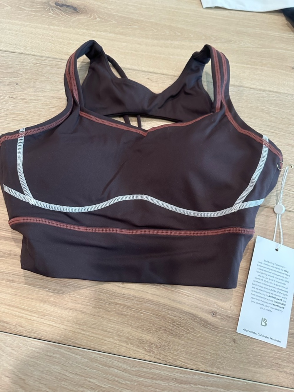Buffbunny  Chocolate Brown Sports Bra with Contrast Stitching